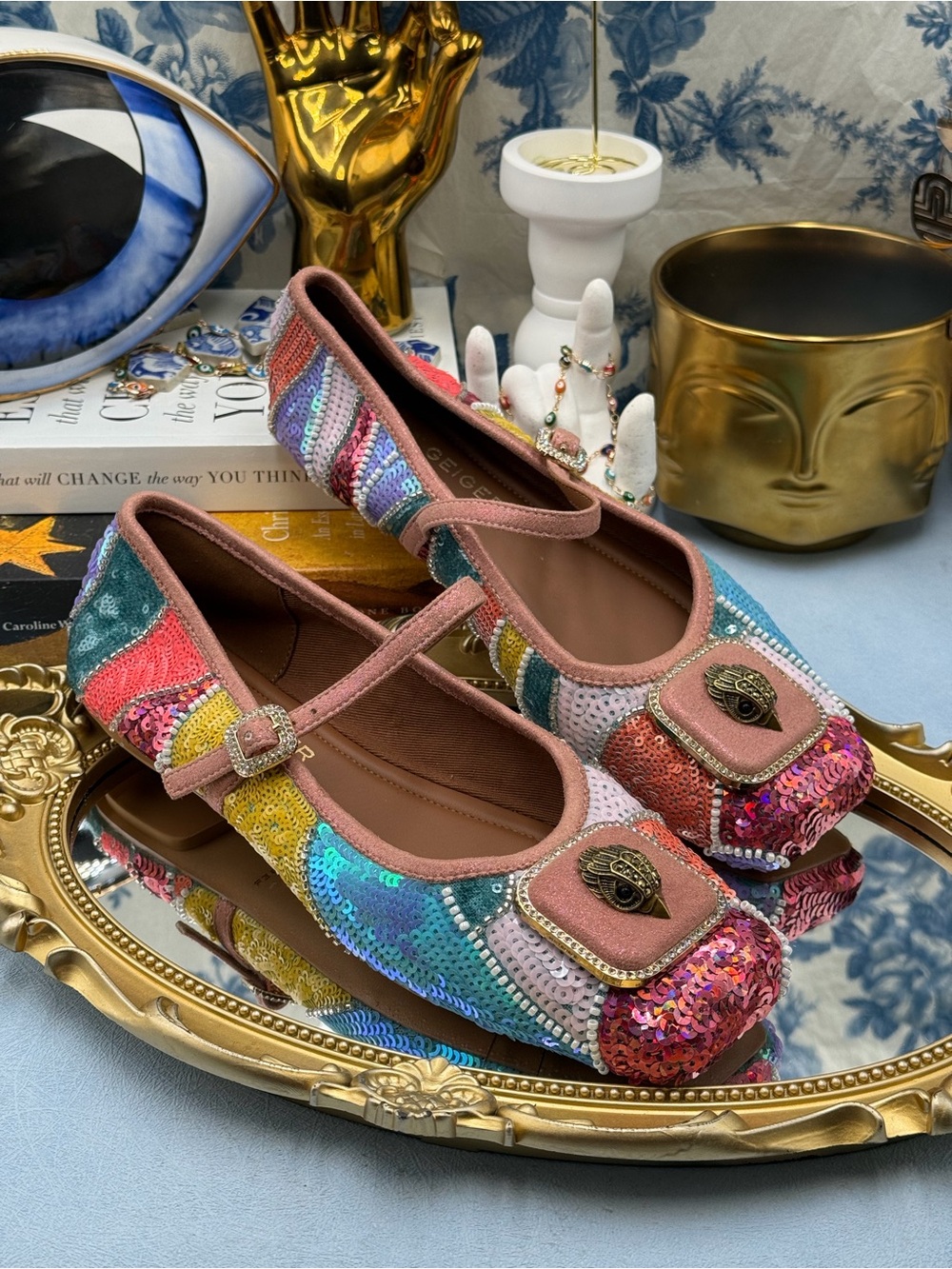 🆕 KURT GEIGER LONDON 🧿 NWOB Pimlico Sequin Mary Jane Ballet Flats